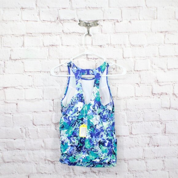 LL Bean BeanSport Swimwear High Neck Tankini Top Print Blue Size 4 - Picture 6 of 10